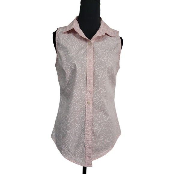 Banana Republic Tops - Banana Republic Summer Sleeveles Shirt Pink White Polka Dot Collared Top Small 6